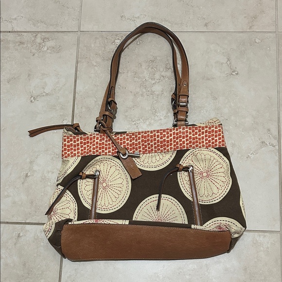 Fossil Key Per Orange & Brown Tote - Picture 1 of 5